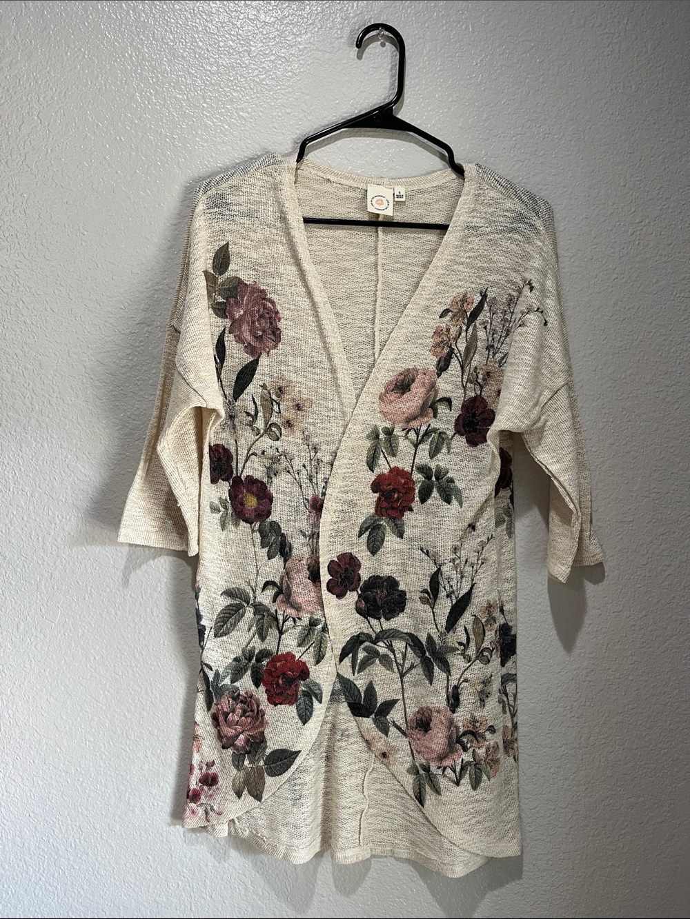Live In The Moment Cream Floral Open Front Cardigan Sz S Lightweight Boho Chic - Picture 1 of 8